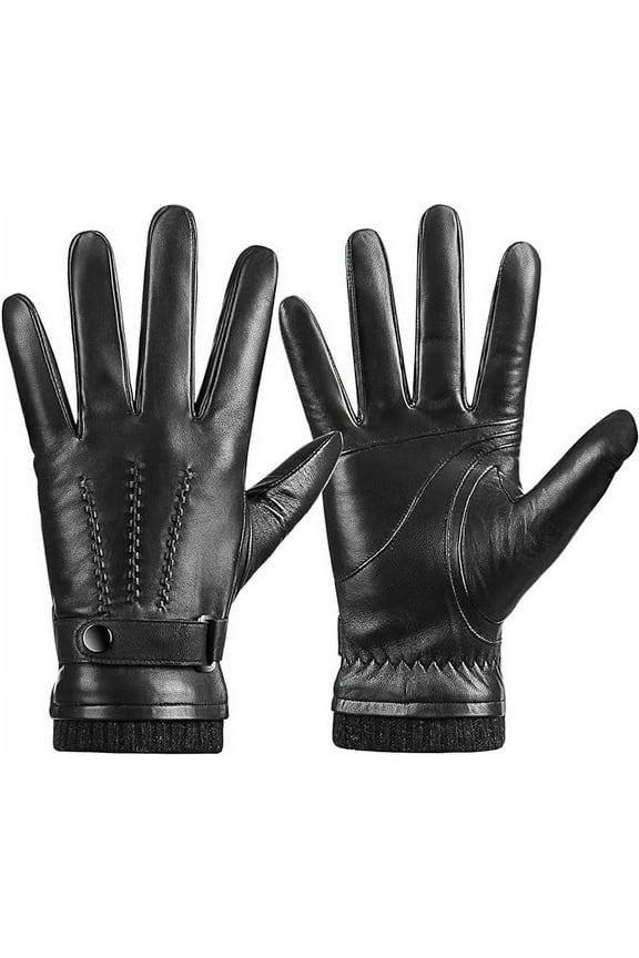 Men's Winter Leather Gloves, Keep Warm and Use Your Touchscreen Devices, Ideal for Outdoor Activities and Driving Black