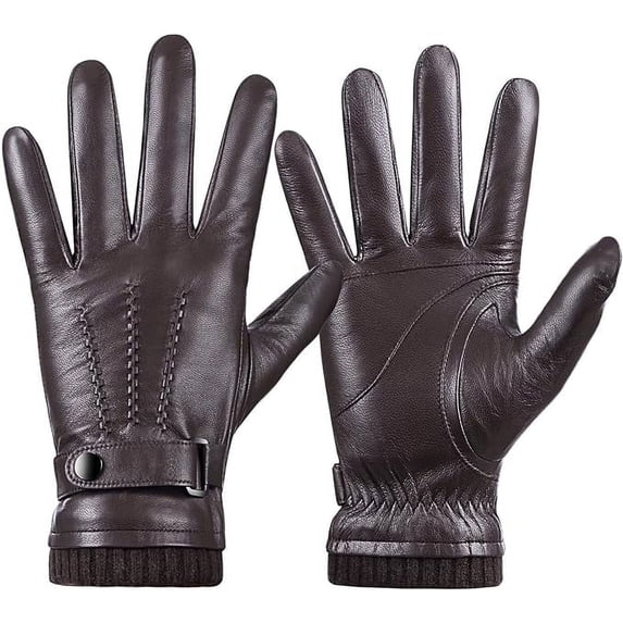 Whiteleopard Men's Winter Leather Gloves, Keep Warm and Use Your Touchscreen Devices, Ideal for Outdoor Activities and Driving Brown