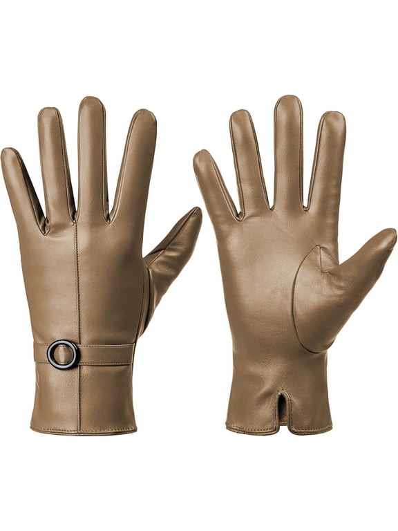 Winter Lambskin Leather Women's Gloves with Touchscreen Texting and Warm Driving Function