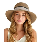 Whiteleopard Women Wide Straw Panama Hat,Foldable Fedora Beach Sun Hats for Women