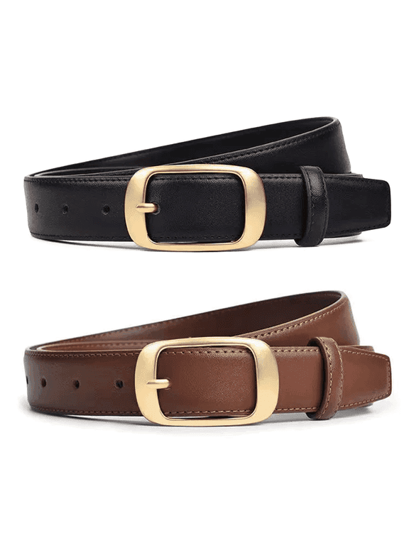 Women’s Faux Leather Belt with Square Buckle, Adjustable Fashion Waist Belt for Jeans, Dresses and Daily Wear