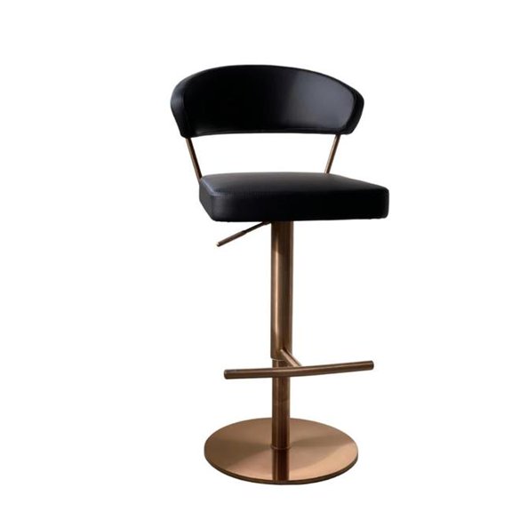 Whiteline BS1720P-RGLD-BLK Nova Barstool - Faux Leather IEK-208, Adjustable Height with Gas Lift Swivel Round Rose Gold Base, Black