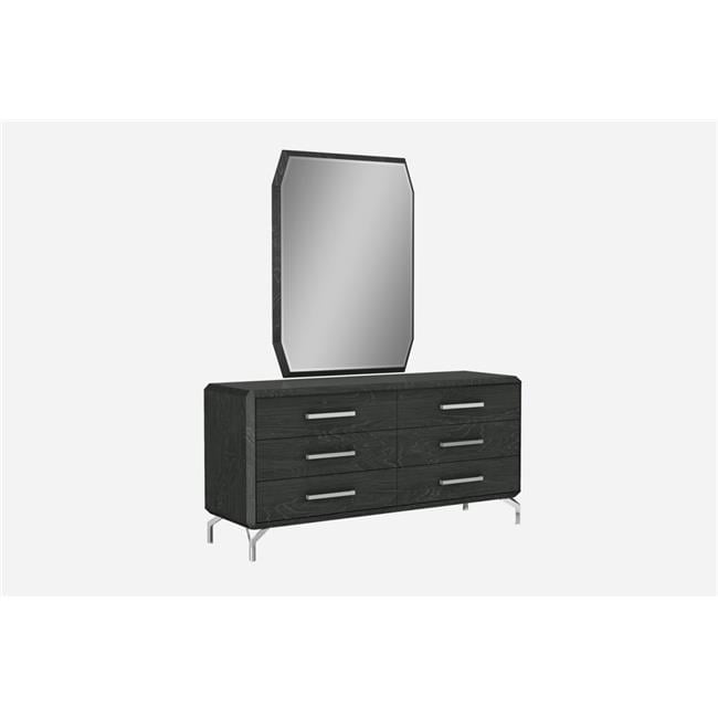 Gray Double Dresser with Soft Close Drawers and Metal Legs