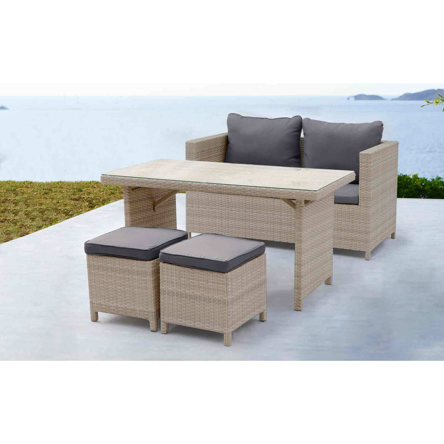 Elegant 4-Piece Beige Wicker & Aluminum Outdoor Dining Set