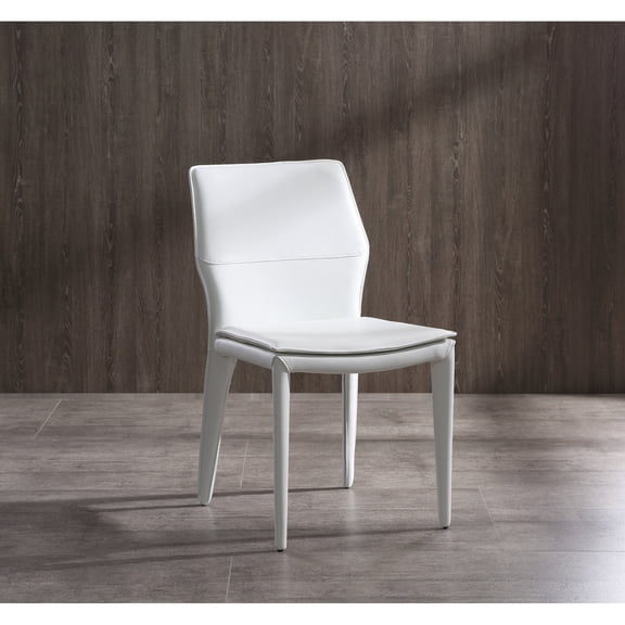 Whiteline Modern Living Miranda Dining Chair White Faux Leather, Steel legs fully covered with White faux leather, Set of 2