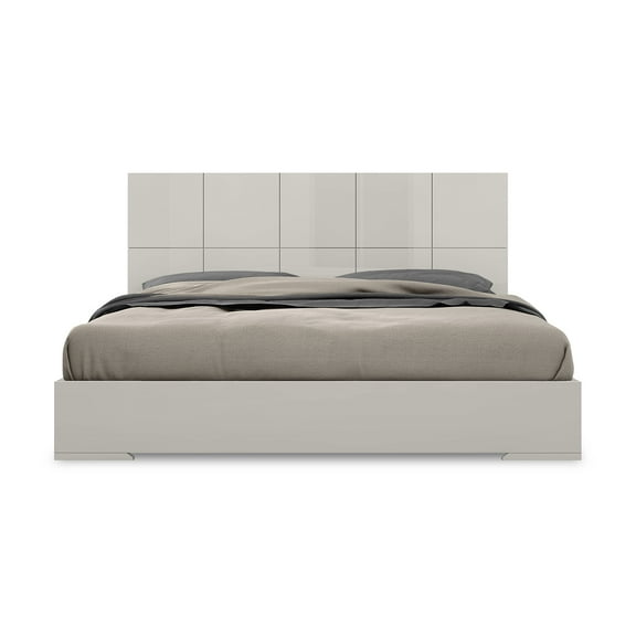 Anna Bed King, Squares design in headboard, High gloss Light Grey