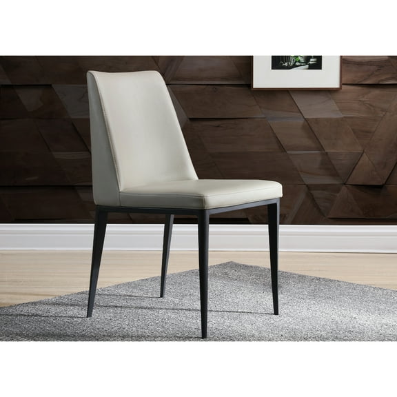 Whiteline Modern Living Carrie Dining Chair Light Grey Faux Leather and Steel Sanded Black coated base frame, Set of 2