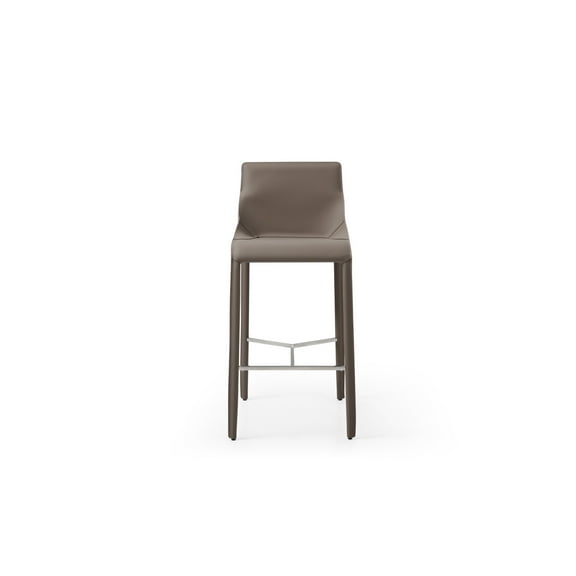 Whiteline Modern Living Emory Barstool, Fully Upholstered in Grey Faux Leather, Metal Foot Rest