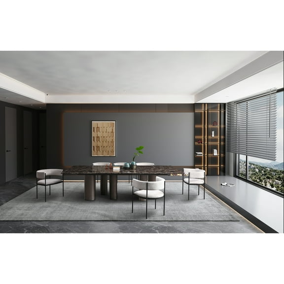 Whiteline DT1821-DEMP Modern Living Envie Dark Emperador Marble Glossy Top Base Polished Black Bronze Dining Table, Brown