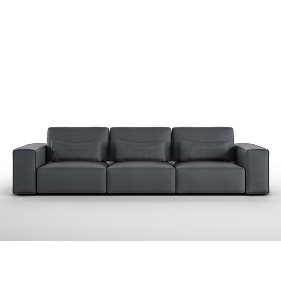 Whiteline Modern Living Florida 4 Seater Sofa, Dark Grey Italian Leather INZ-6511 , With Adjustable Backrest And Hidden Legs