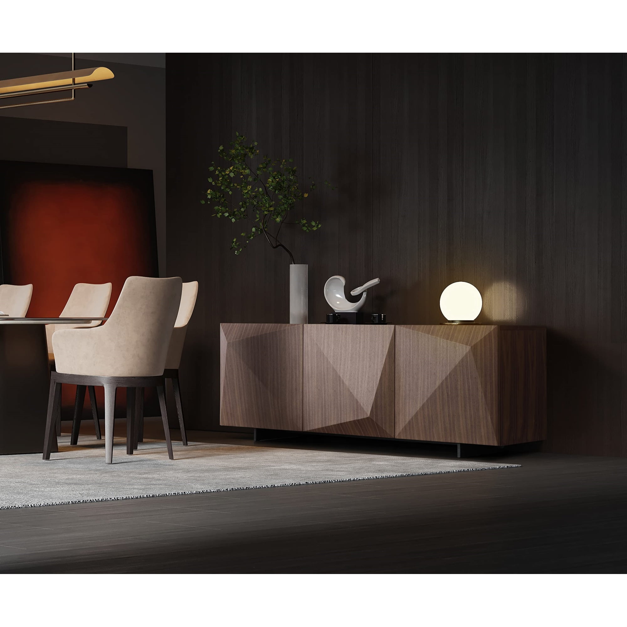 Geneva 65'' Walnut Veneer Buffet with Black Metal Legs