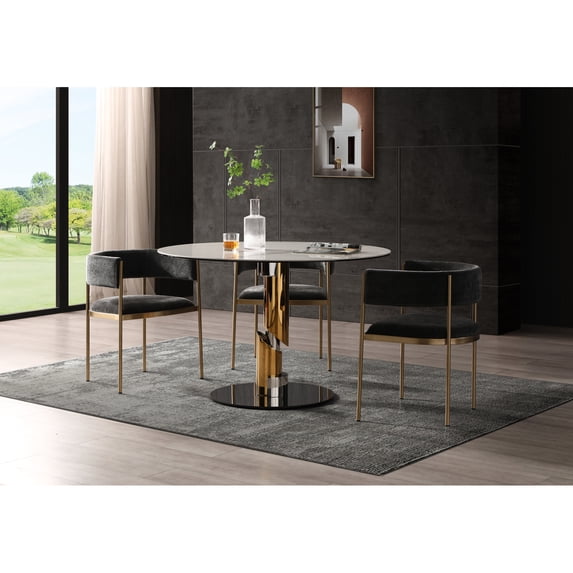 Whiteline Modern Living Gloria Round Dining Table, Ceramic Top, Gold and Silver Stainless Steel Base