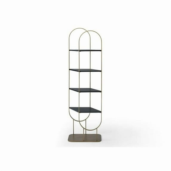 Koda Cabinet, Brushed Bronze Structure, Black Wood Shelves