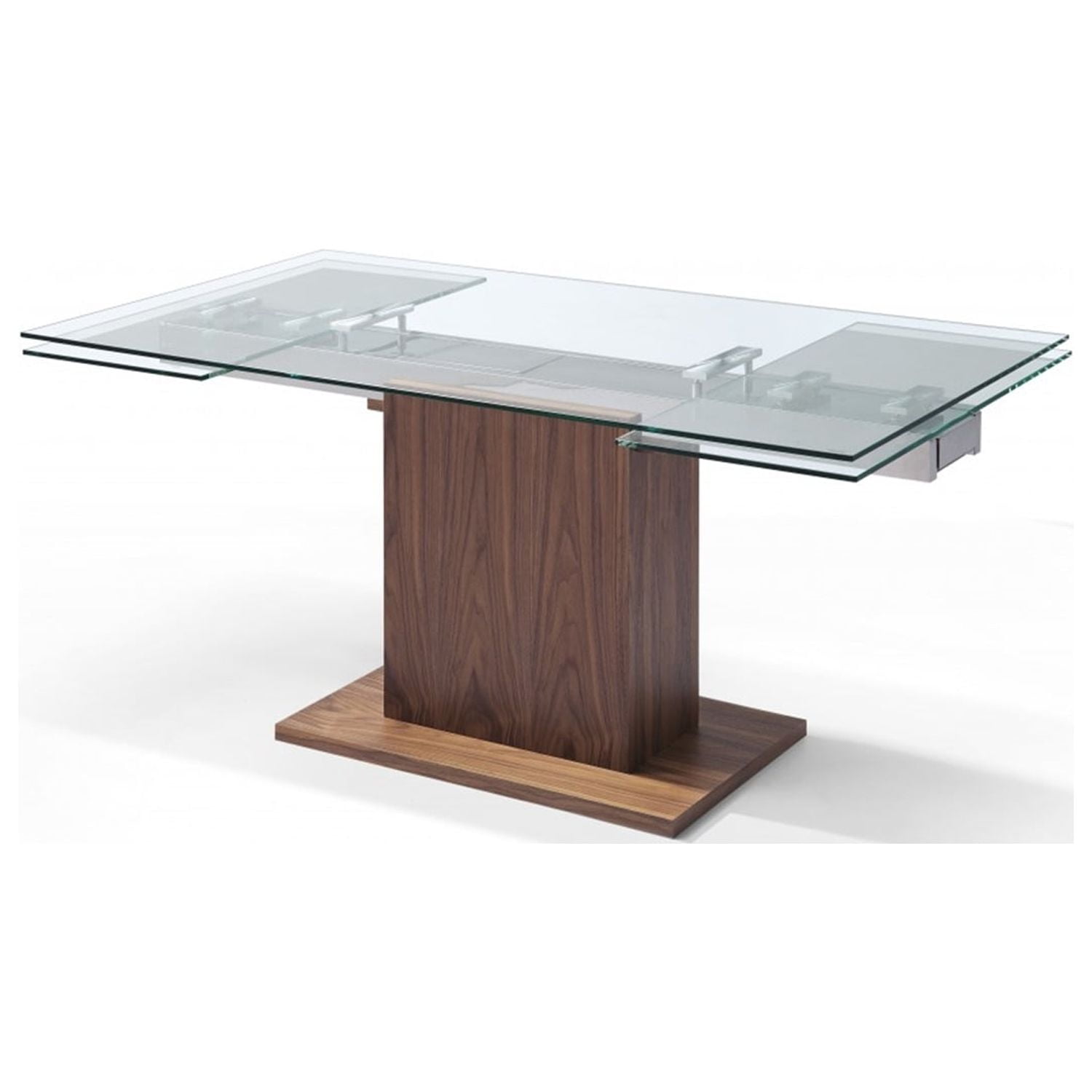 Contemporary Pilastro Walnut & Glass Extendable Dining Table