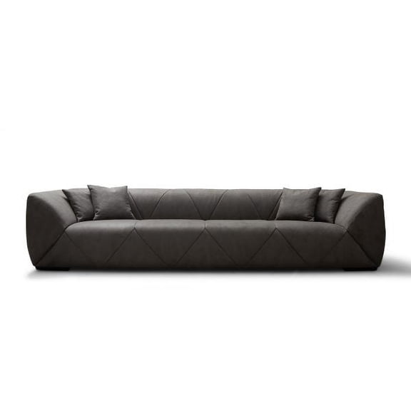 Whiteline Modern Living Quarry 4 Seater Sofa, in Dark Grey Nubuk SSE-Buffalo913, Quilted Pattern, Legs in Black.