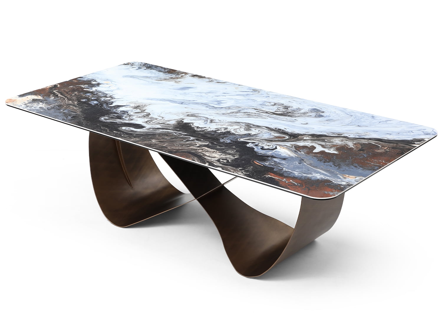 Tiffany Rectangular Ceramic Top Dining Table with Brushed Bronze Base