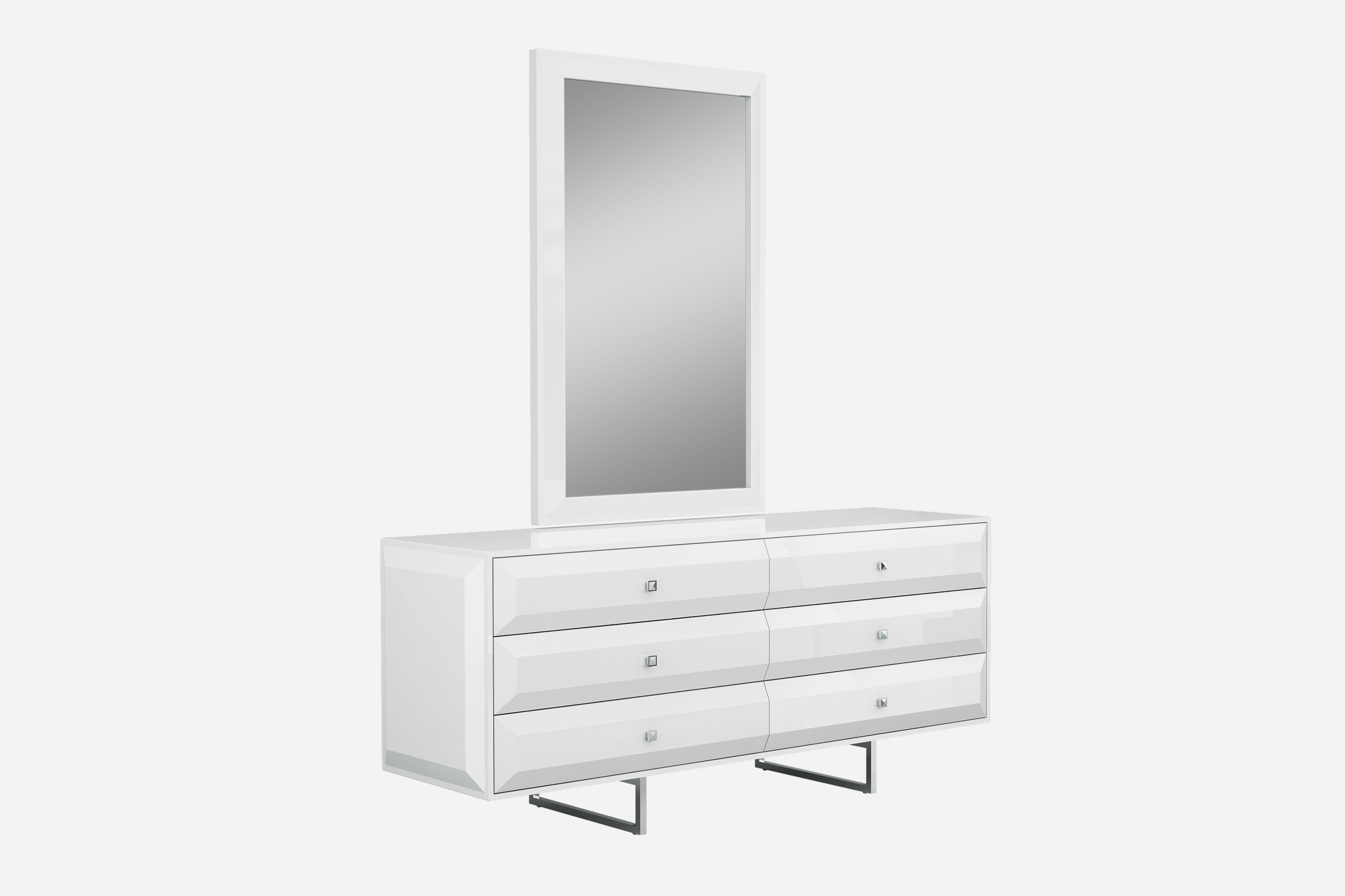 Mid-Century 72" High Gloss White Double Dresser with Soft Close Drawers