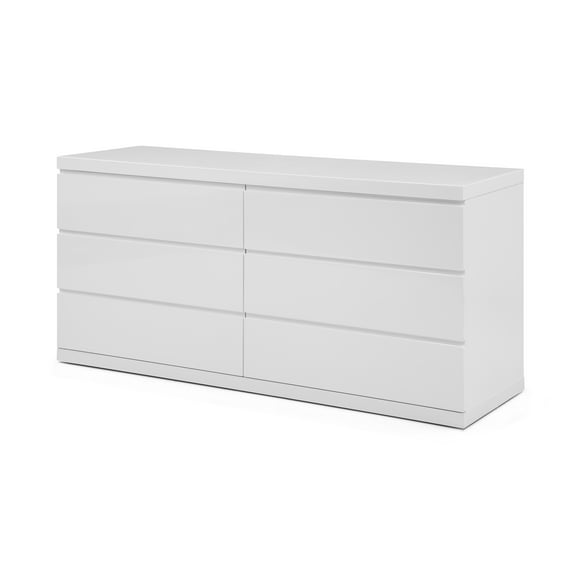Whiteline Modern Living White Anna Contemporary High Gloss Lacquer Dresser, Full Extension Drawers
