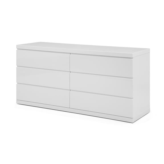 Whiteline Modern Living White Anna Contemporary High Gloss Lacquer Dresser, Full Extension Drawers