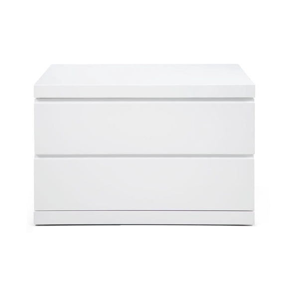 Whiteline Modern Living White Anna Contemporary High Gloss Nightstand, Full Extension Drawers