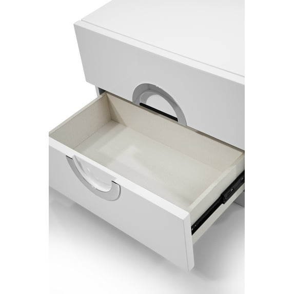 Whiteline Modern Living White Eddy Contemporary High Gloss Nightstand, Full Extension Drawers