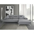 thumbnail image 1 of Ruslan Sectional, Right Chaise when Facing in Light Gray Nubuck Leather, Slide out Backrest and Armrest, Three Woven Linen Pillows Included, Nickel Chrome Coated and Polished Legs., 1 of 5