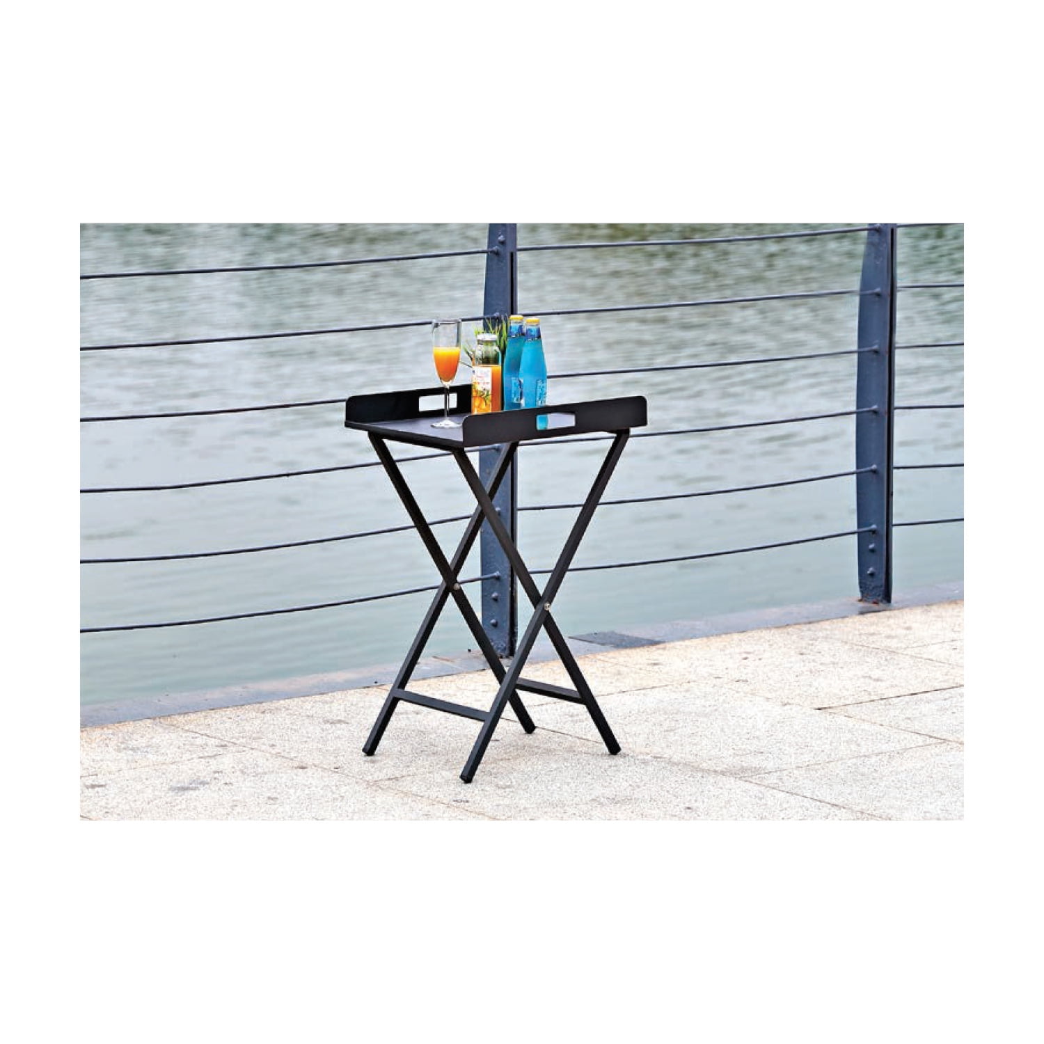 Kai Black Aluminum Outdoor Side Table with Removable Tray