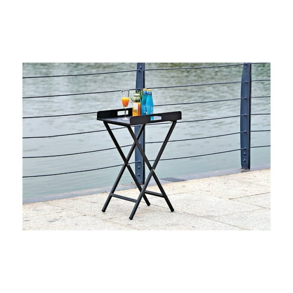 Whiteline ST1602 Kai Indoor & Outdoor Tray Side Table with Aluminium Plate & Stand, Powdercoated - 28 x 19 x 15 in.