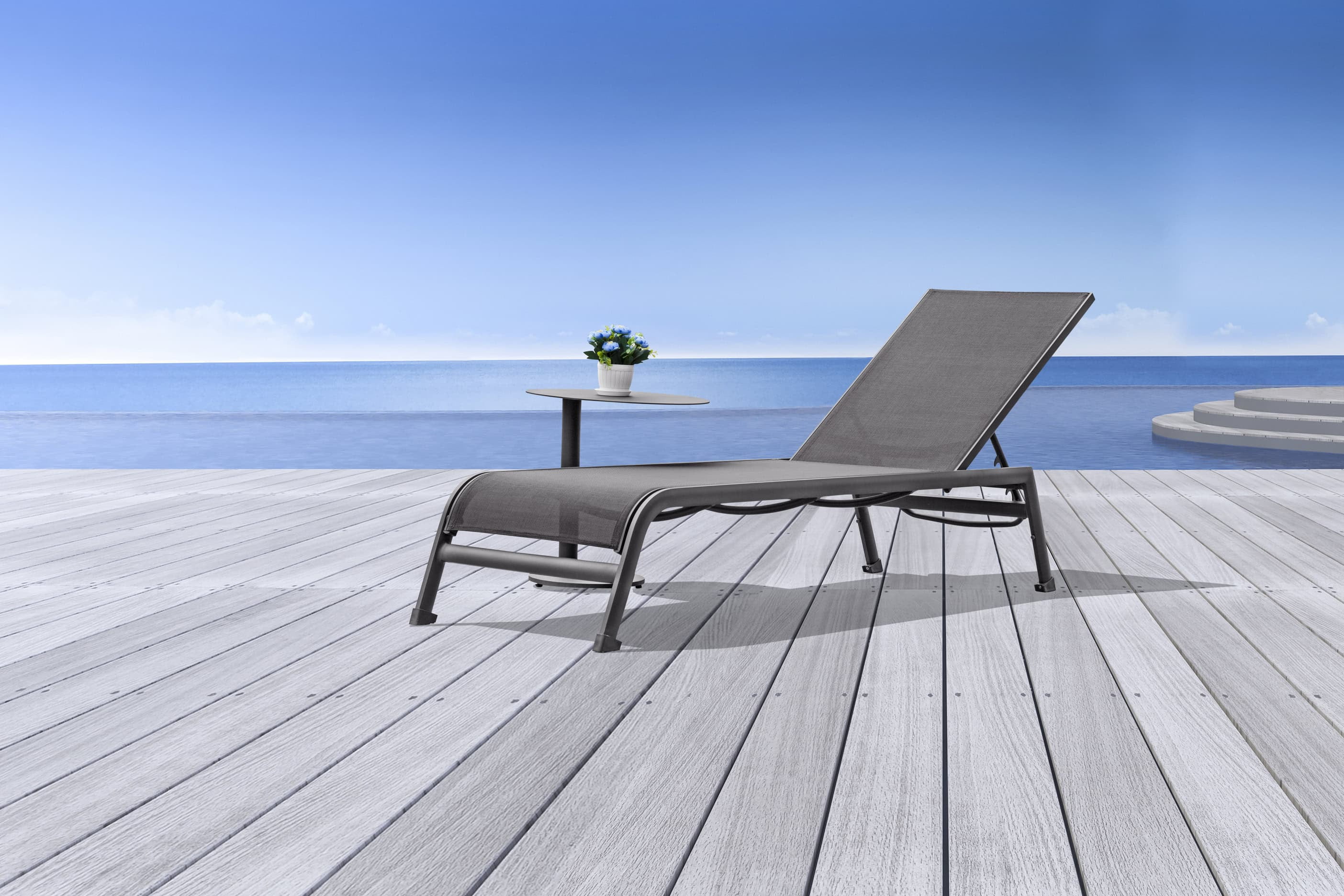 20" Gray Ceramic Tile Round Outdoor Side Table