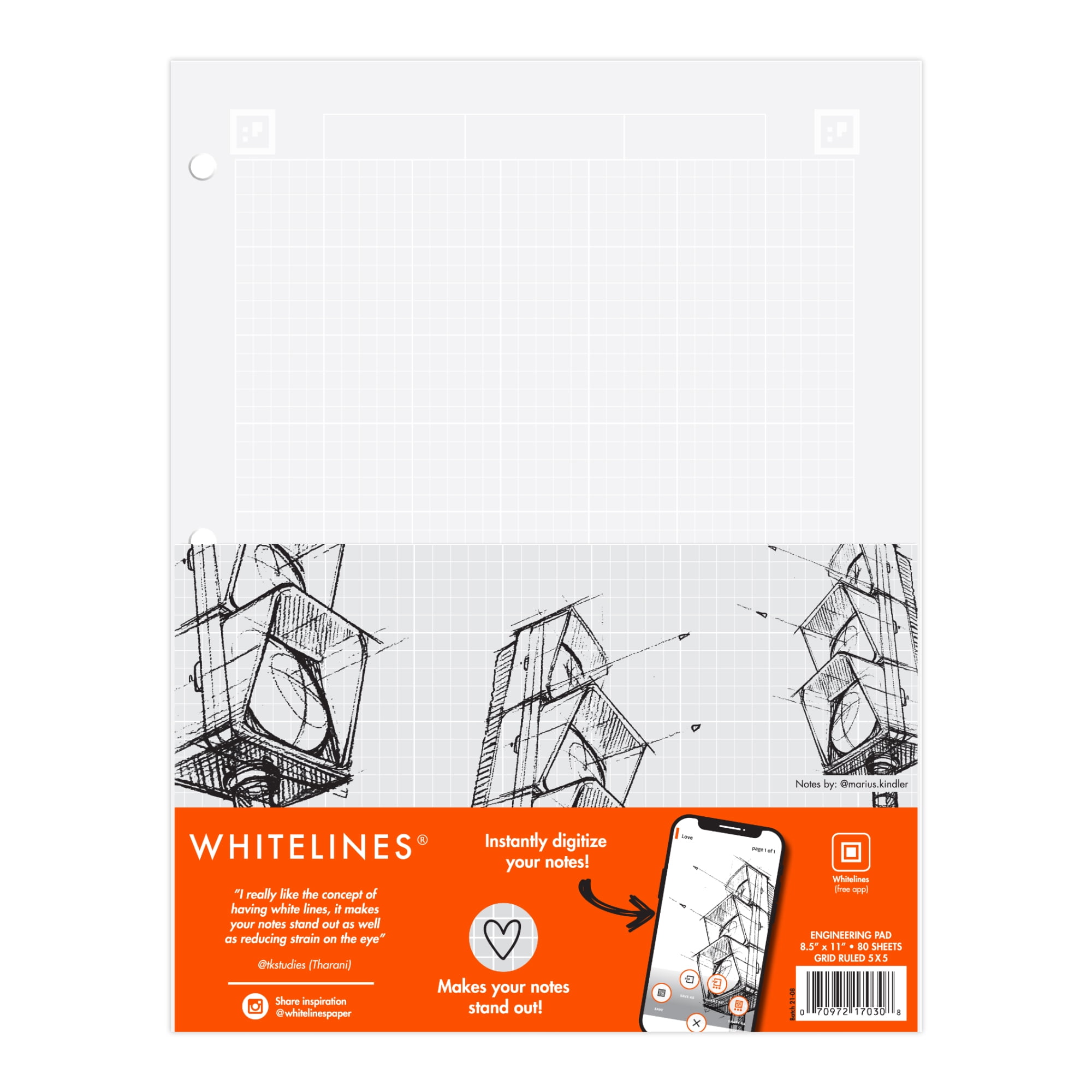 Whitelines Spiral Wire Bound Graph Ruled Notebooks, 3-Pack, Premium 20 ...