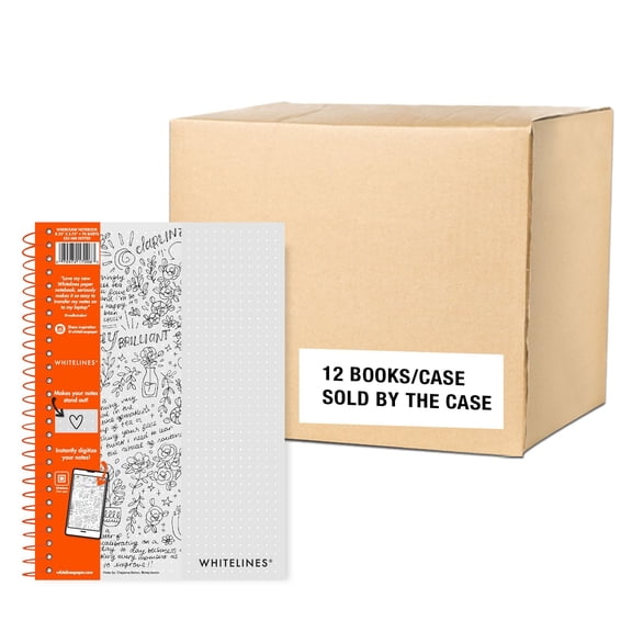 Whitelines Spiral Wirebound Dot Grid Ruled Journal Notebook, 12-Pack, Premium 20# Gray Paper, 8.25" x 5.75" 70 Sheets, Makes Your Notes Stand Out & Links Them To The Digital World