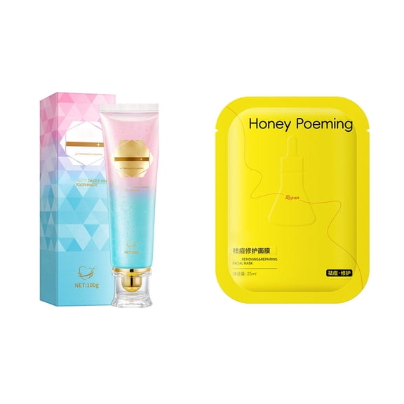 Whitening Toothpaste, Toothpaste for Sensitive Teeth and Cavity Prevention, Two-color Toothpaste 100g With Mask 1 Piece Cleaning Freshing Breath Bright Tooth Peach Toothpaste 100g