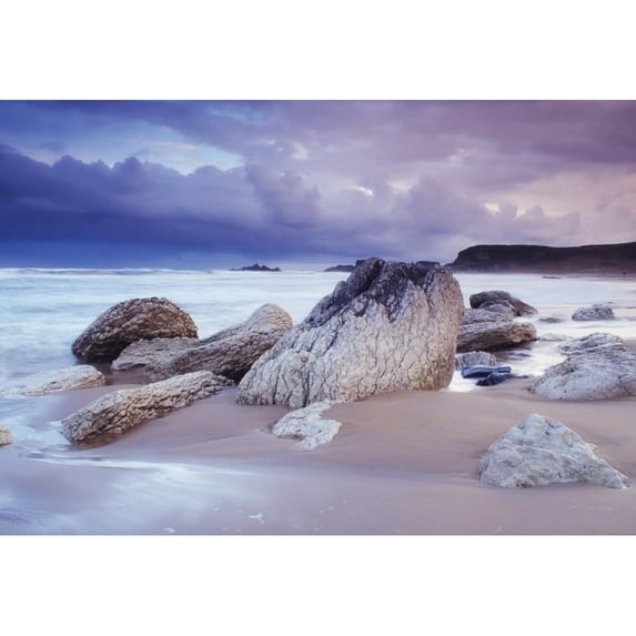 Whitepark Bay Co Antrim Ireland; Rocks On The Beach During A Storm Poster Print (18 x 12)