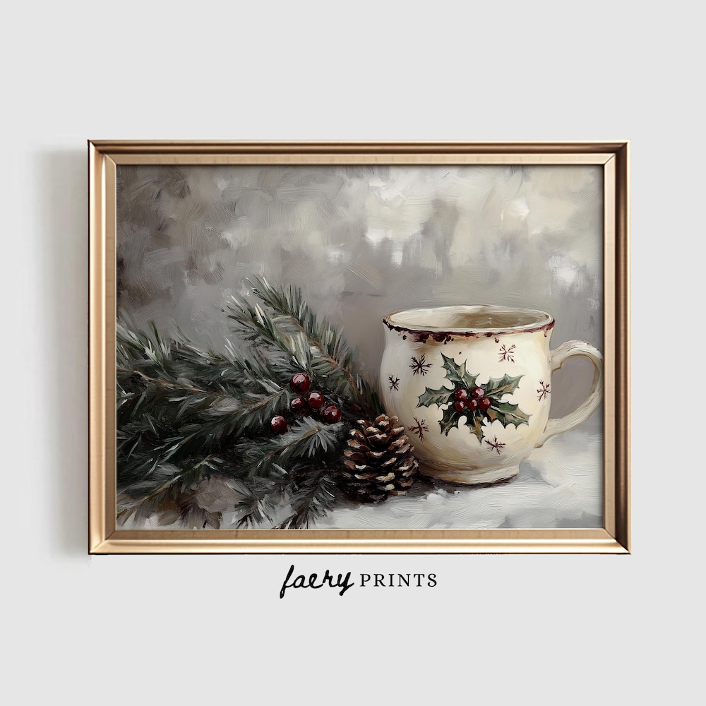 Whitepeak Art Rustic Winter Mug Print | Farmhouse Xmas Kitchen Wall Art ...