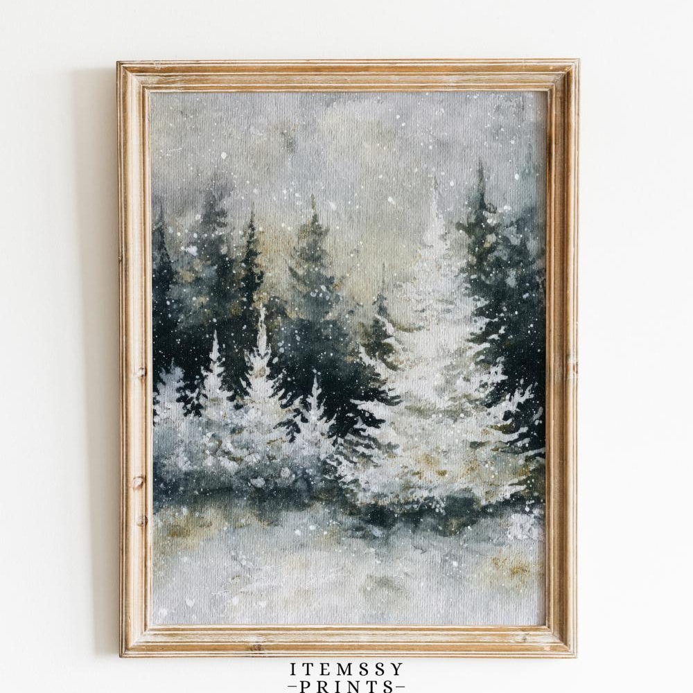 Whitepeak Art Snowy Winter Forest Pine Trees Art Print | Peaceful Snow ...