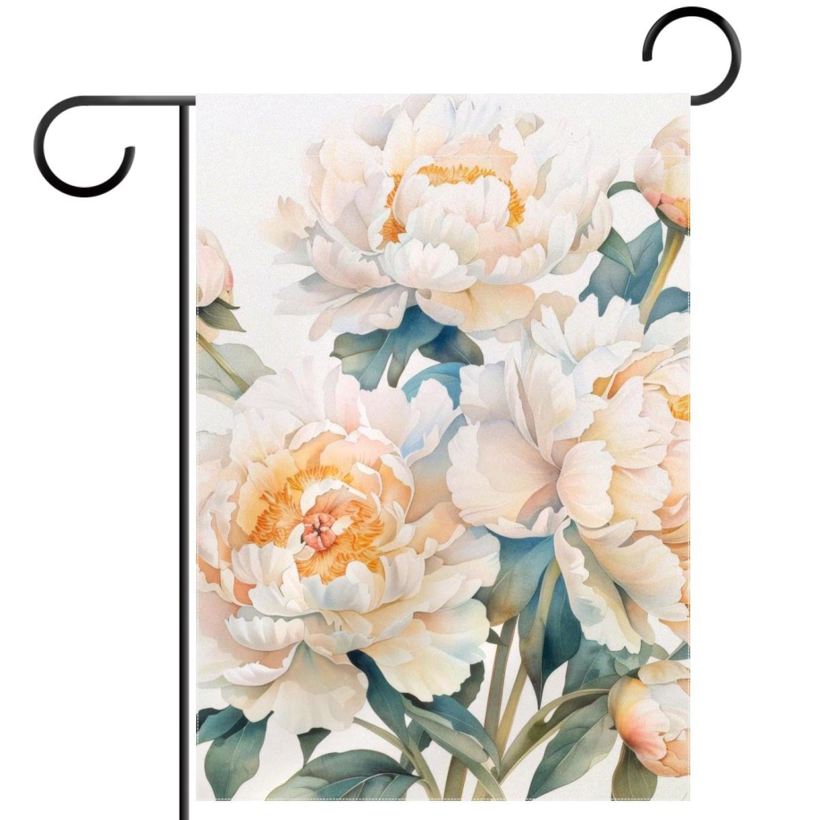 Whitepeony Watercolor Garden Flags, 12 x 18 Inch Double Sided