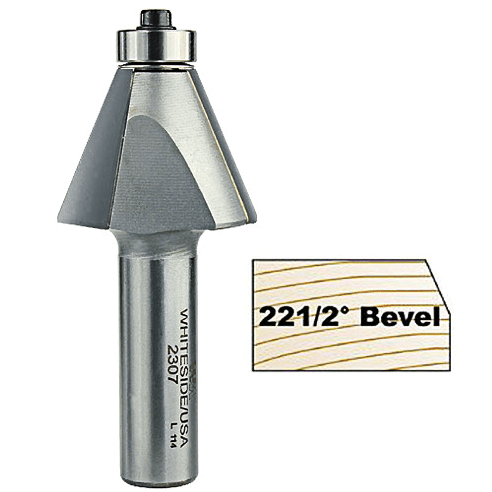 Whiteside 2307 Edge Bevel Router Bit 1/2"SH, 221/2 degree, 15/16"CL