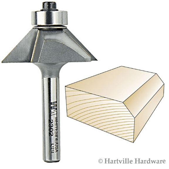 Whiteside Router Bits 2302 Chamfer Bit with 45-Degree 5/8-Inch Cutting Length