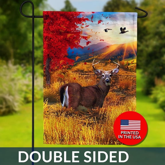 Whitetail Buck Deer Flag Fall Wildlife Double Sided