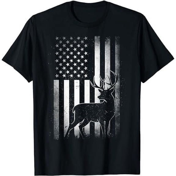Whitetail Buck Deer Hunting American Camouflage USA Flag Short Sleeve T-Shirt