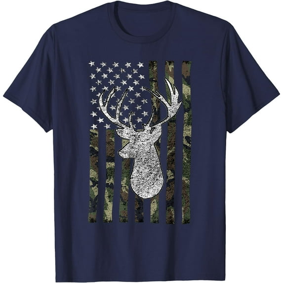 Whitetail Buck Deer Hunting American Camouflage USA Flag Softstyle Unisex T-Shirt