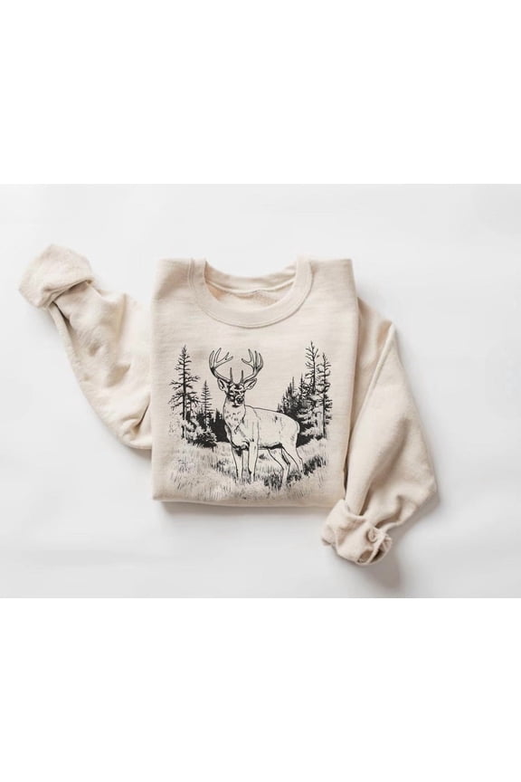 Whitetail Buck Scene Sweatshirt, Rustic Deer Hunting Sweater, Nature Lover, Wildlife Crewneck514 Tshirt All Size S-5XL