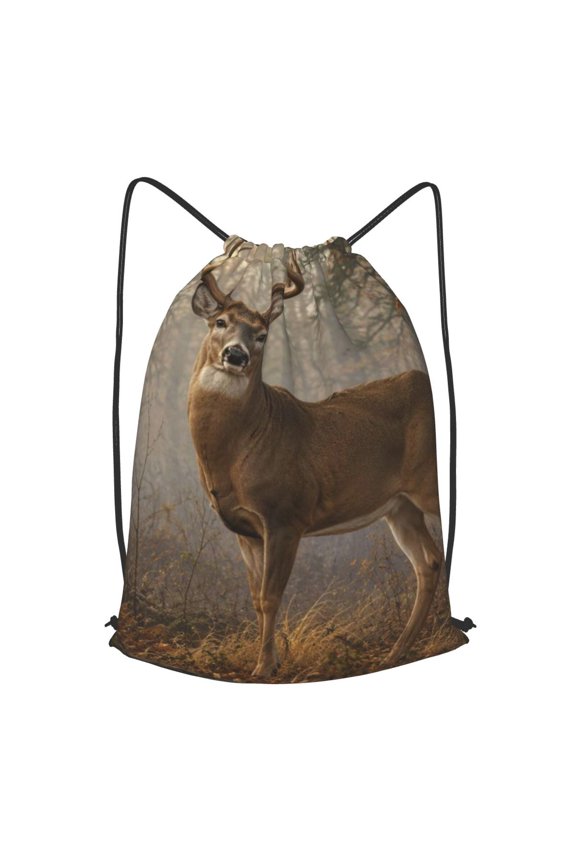 Whitetail Deer Buck Canvas Print Drawstring Backpack Gym String Bag Sports Sackpack Cinch Sack, S
