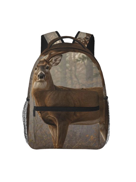 Whitetail Deer Buck Canvas Print Laptop Backpack Travel Rucksack for Teens Adults, Fits 15-inch Notebook