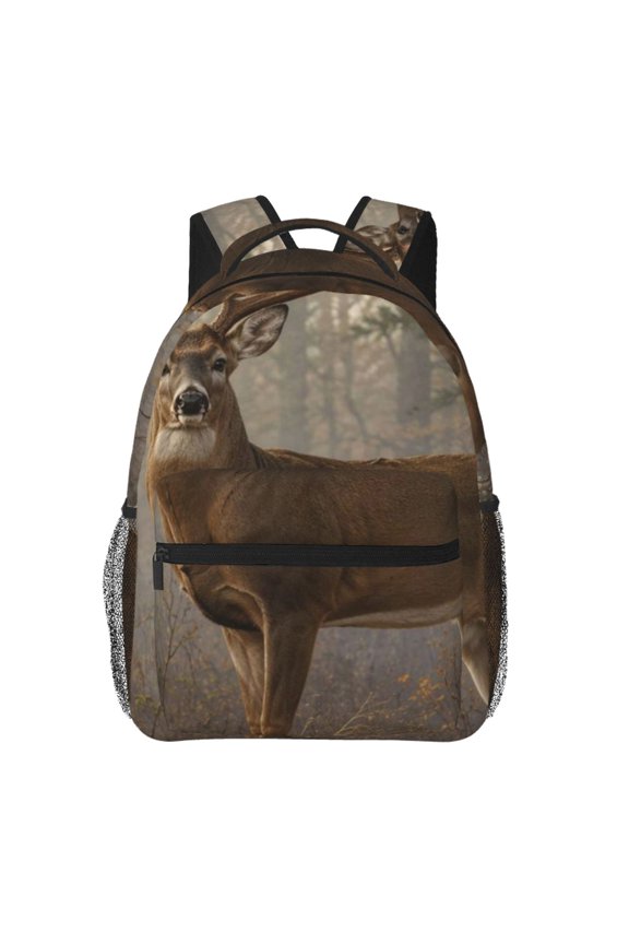 Whitetail Deer Buck Canvas Print Laptop Backpack Travel Rucksack for Teens Adults, Fits 15-inch Notebook