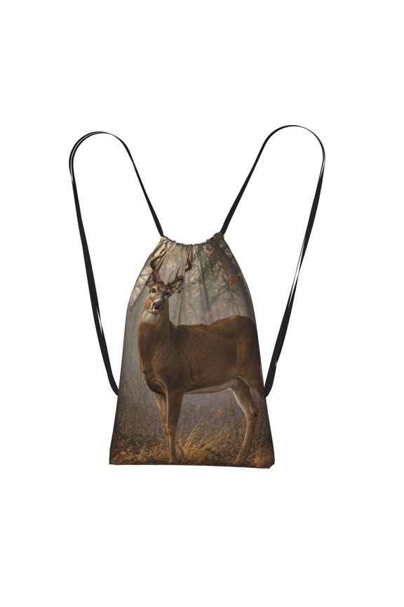 Whitetail Deer Buck Canvas Print Packable Drawstring Backpack, Lightweight Foldable Cinch Storage Bag for Gym Travel Shopping