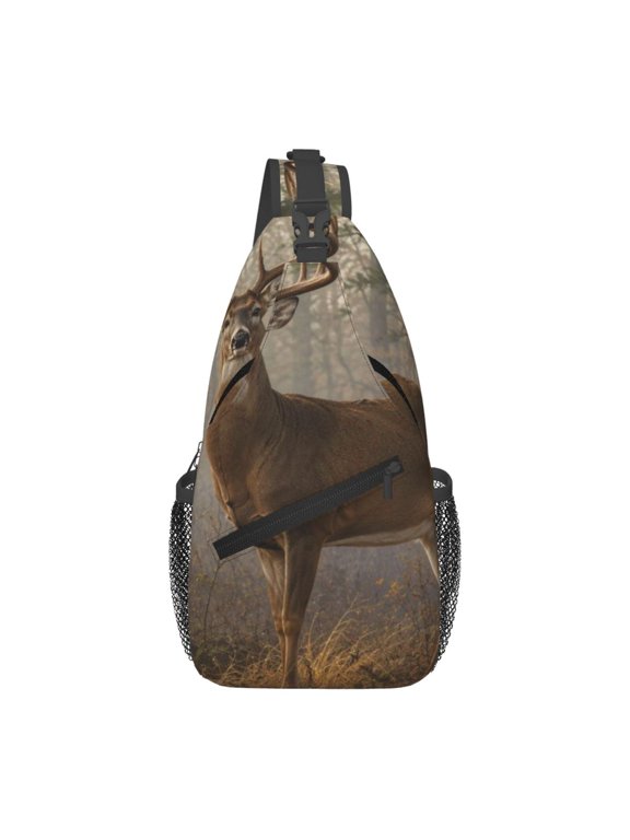 Whitetail Deer Buck Canvas Print Sling Backpack Shoulder Chest Crossbody Bag Causal Travel Hiking Daypack