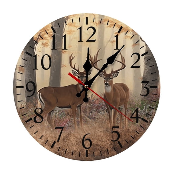 Whitetail Deer Buck Round Wooden Wall Clock, Silent Non-Ticking Decor Clock for Home Multi Room Use