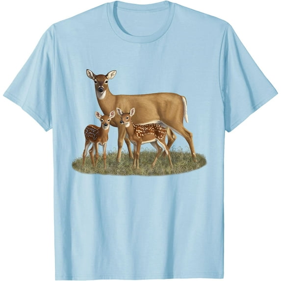 Whitetail Deer Doe Cute Twin Fawns Wildlife Art Softstyle Unisex T-Shirt,Light Blue Color,Size 2T