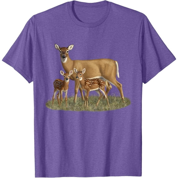 Whitetail Deer Doe Cute Twin Fawns Wildlife Art Softstyle Unisex T-Shirt